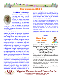 September 2014 Newsletter - Kingston Maennerchor and Damenchor