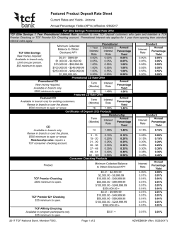 Featured Product Deposit Rate Sheet