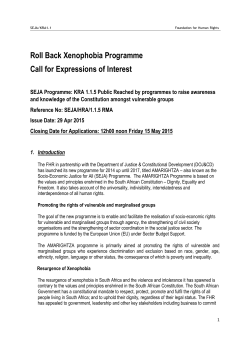 Roll Back Xenophobia Programme Call for Expressions of Interest