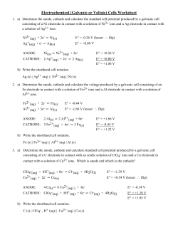 Electrochemical Cells Worksheet - SCH4U1-CCVI