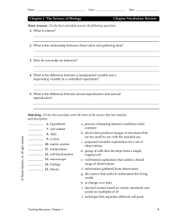Chapter 1 The Science of Biology Chapter Vocabulary Review