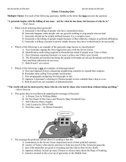 Ethnic Cleansing Quiz Multiple Choice: For each of the following