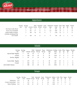 Appetizers Salads Soups Nutritional Inforamtion