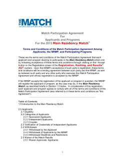Match Participation Agreement For Applicants and