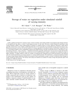 Storage of water on vegetation under simulated rainfall of varying