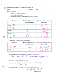 Day 115 Notes Completing the Square
