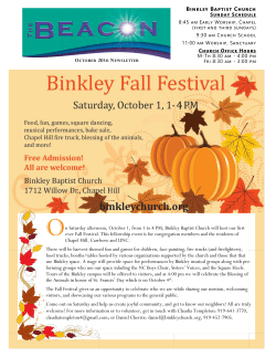 Binkley Baptist Church O n Saturday afternoon, October 1, from 1 to