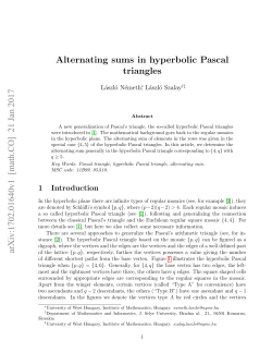 Alternating sums in hyperbolic Pascal triangles