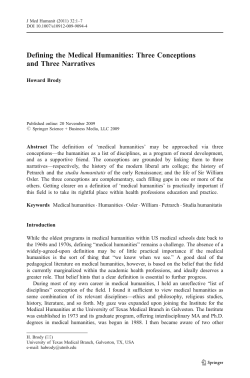 Brody H, Defining the medical humanities three conceptions and