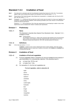 Standard 1.5.3 Irradiation of food
