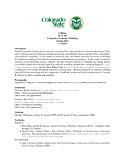 Syllabus STAT 695 Competitve Predictive Modeling Spring, 2016 (2