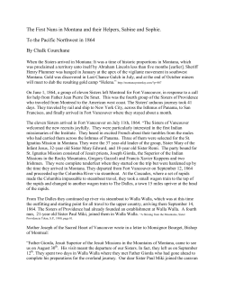 SABINE`S STORY, First Nuns in Montana