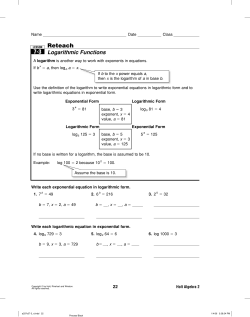 Reteach Logarithmic Functions