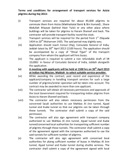 Terms and conditions for arrangement of transport services for