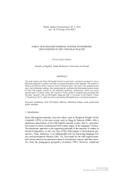 Early Old English Nominal System: Synchronic Declensions in the