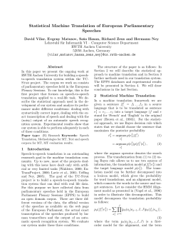 Statistical Machine Translation of European Parliamentary Speeches