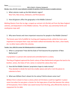 Mid-Atlantic Colonies Homework