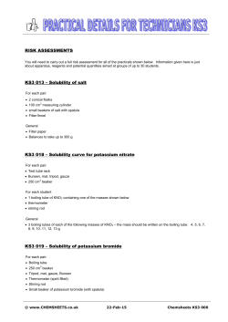 RISK ASSESSMENTS KS3 013 &ndash; Solubility of salt KS3 018