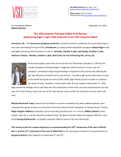 The VSO presents Principal Cellist Ariel Barnes, performing Elgar`s