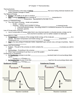 1 CP Chapter 17 Thermochemistry Thermochemistry