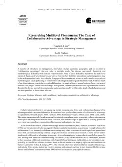 The Case of Collaborative Advantage in Strategic Management