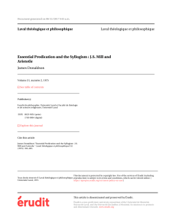 Essential Predication and the Syllogism : JS Mill and Aristotle
