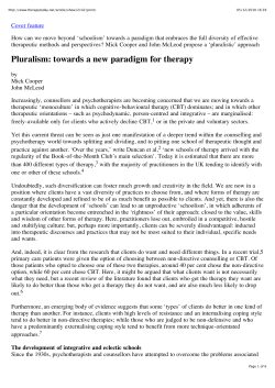 Pluralism: towards a new paradigm for therapy