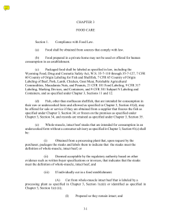 3-1 CHAPTER 3 FOOD CARE Section 1. Compliance with Food Law