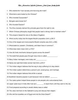 Mr. Notowitz`s World Cultures Final Exam Study Guide 1. Who