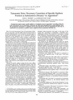 Taxonomic Note: Necessary Correction of Specific Epithets Formed