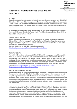 Lesson 1: Mount Everest factsheet for teachers