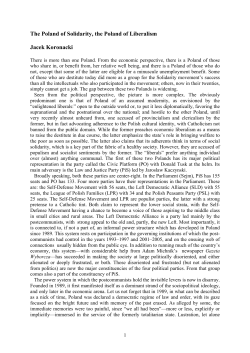 The Poland of Solidarity, the Poland of Liberalism Jacek