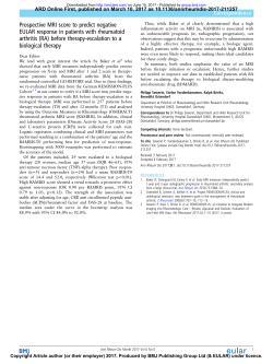 Prospective MRI score to predict negative EULAR response in
