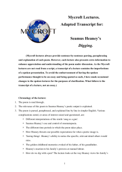 Mycroft Notes &ndash; 3 Seamus Heaney &ndash; Digging