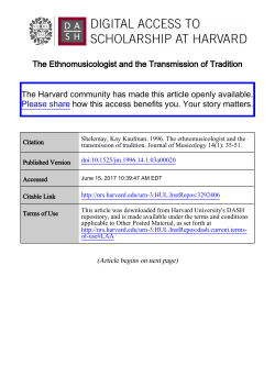 The Ethnomusicologist and the Transmission of Tradition The