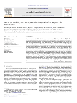 Water permeability and water/salt selectivity tradeoff in polymers for