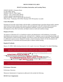 MSUM COURSE SYLLABUS ED 632 Curriculum, Instruction, and