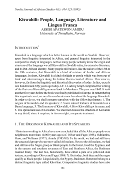 Kiswahili: people, language, literature, and lingua franca