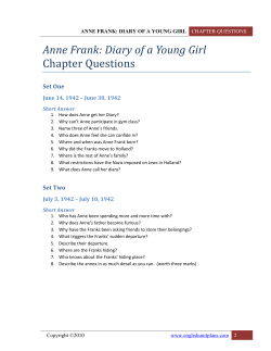 Anne Frank: Diary of a Young Girl Chapter Questions