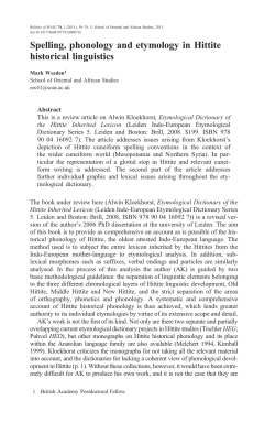Spelling, phonology and etymology in Hittite historical linguistics