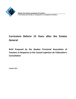Curriculum Reform 15 Years after the Estates General