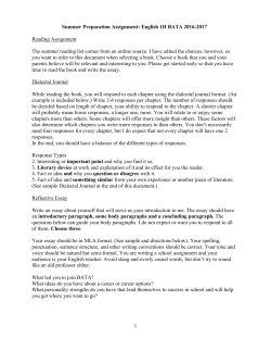 1 Summer Preparation Assignment: English 1H BATA 2016