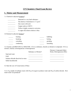 CP Chemistry Final Exam Review I. Matter and Measurement