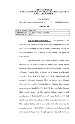 JUDGMENT SHEET IN THE LAHORE HIGH COURT, MULTAN