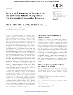 Review and Summary of Research on the Embodied Effects of