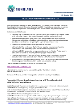 (ASX:THX) CEO, Tony Lofthouse FINANCE NEWS NETWORK