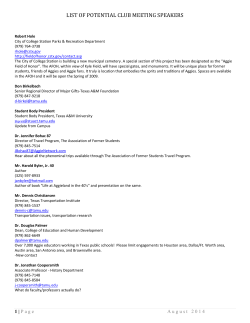 List of Potential Speakers for Aggie Moms` Club Meetings