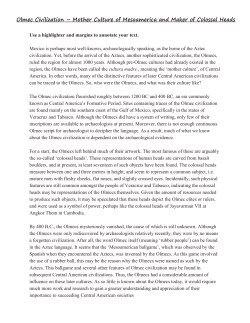 Olmec Civilization &ndash; Mother Culture of Mesoamerica and Maker of