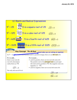 6.1 Roots and Radical Expressions 52 = 25 5 is a square root of 25