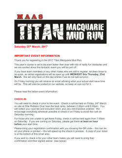 Saturday 25th March, 2017 IMPORTANT EVENT INFORMATION